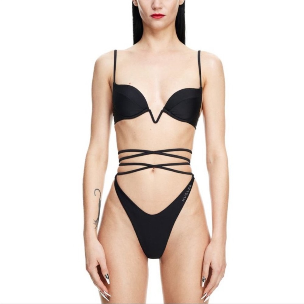 Mugler x H&M Tie bikini bottoms black size 0 NWT